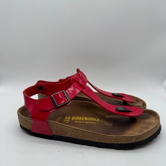 Birkenstock Shoes - Birkenstock Gizeh Red Patent T-Strap Ankle Strap Sandals Womens 38 L7 M5 Germany